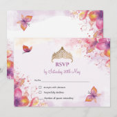 Quinceañera in waterverf vlinders RSVP-kaart Kaart (Voorkant / Achterkant)