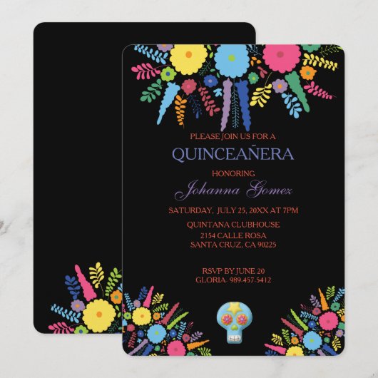 QUINCEAÑERA INVITATIE DIA DE LOS MUERTOS KAART (Voorkant / Achterkant)