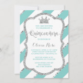 Quinceañera Invitation, Aqua, Silver, Crown Kaart (Voorkant)