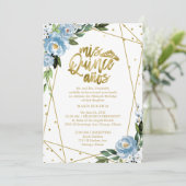 Quinceanera Invitation Bilingual Blue Gold Foil Kaart (Staand voorkant)