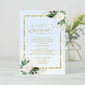 Quinceanera Invitation Bilingual Blue Gold Foil Kaart (Staand voorkant)