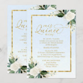 Quinceanera Invitation Bilingual Blue Gold Foil Kaart (Voorkant / Achterkant)