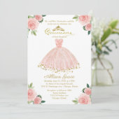 Quinceanera Invitation Bilingual Pink Blush Gown Kaart (Staand voorkant)
