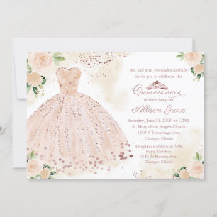 Quinceanera Invitation Bilingual Pink Blush Gown Kaart