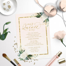 Quinceanera Invitation Bilingual Pink Gold Foil