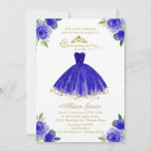 Quinceanera Invitation Bilingual Royal Blue Gown Kaart (Achterkant)