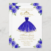 Quinceanera Invitation Bilingual Royal Blue Gown Kaart (Voorkant / Achterkant)