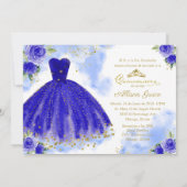 Quinceanera Invitation Bilingual Royal Blue Gown Kaart (Achterkant)