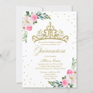 Quinceanera Invitation Bilingual Tiara Hot Pink
