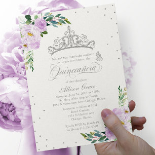 Quinceanera Invitation Bilingual Tiara Lila