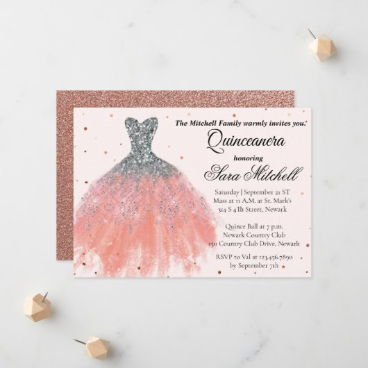 Quinceanera Invitation, Birthday Invite for sweet Aankondiging (Voorkant / Achterkant in situ)