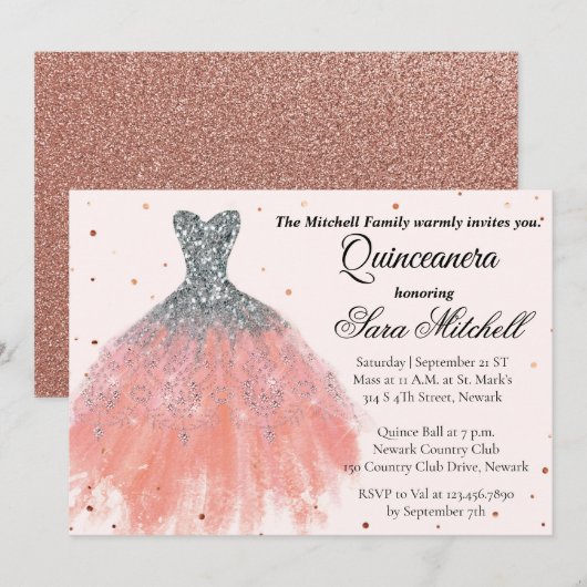 Quinceanera Invitation, Birthday Invite for sweet Aankondiging (Voorkant / Achterkant)
