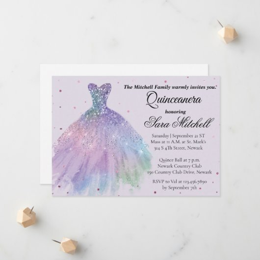 Quinceanera Invitation, Birthday Invite for sweet Aankondiging (Voorkant / Achterkant in situ)
