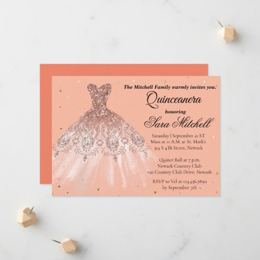 Quinceanera Invitation, Birthday Invite for sweet Aankondiging (Voorkant / Achterkant in situ)