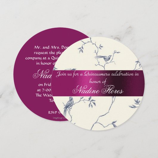 Quinceanera Invitation, Burgundy en Ivory Kaart (Voorkant / Achterkant)