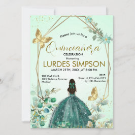 Quinceañera invitation Butterfly Green & Gold Kaart