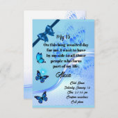 Quinceanera invitation digital butterfly blue kaart (Voorkant / Achterkant)