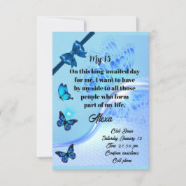 Quinceanera invitation digital butterfly blue kaart