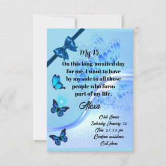 Quinceanera invitation digital butterfly blue kaart