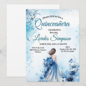  Quinceañera invitation Elegant Blue Kaart (Voorkant / Achterkant)
