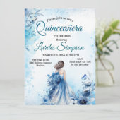  Quinceañera invitation Elegant Blue Kaart (Staand voorkant)