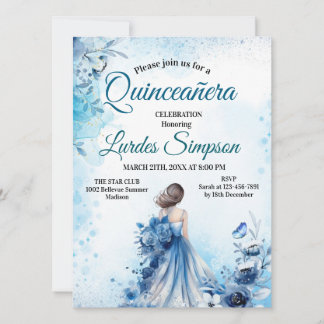  Quinceañera invitation Elegant Blue Kaart