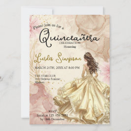  Quinceañera invitation Elegant Gold Rose Kaart