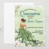  Quinceañera invitation Elegant Green Kaart (Voorkant / Achterkant)