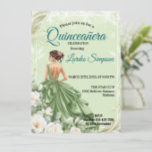  Quinceañera invitation Elegant Green Kaart (Staand voorkant)