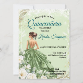  Quinceañera invitation Elegant Green Kaart