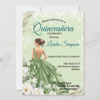 Quinceañera invitation Elegant Green Kaart