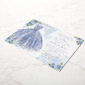 Quinceanera Invitation Floral Blue Gown Silver Folie Uitnodiging (Gedraaid)