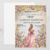Quinceañera invitation Floral Gold Kaart (Voorkant / Achterkant)