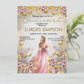 Quinceañera invitation Floral Gold Kaart (Staand voorkant)
