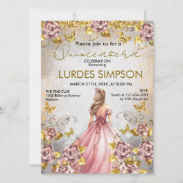  Quinceañera invitation Floral Gold Kaart