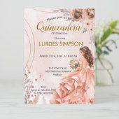 Quinceañera invitation Floral Rose Kaart (Staand voorkant)