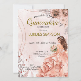  Quinceañera invitation Floral Rose Kaart