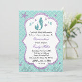 Quinceañera Invitation Mermaid Paars Blauwgroen Kaart (Staand voorkant)
