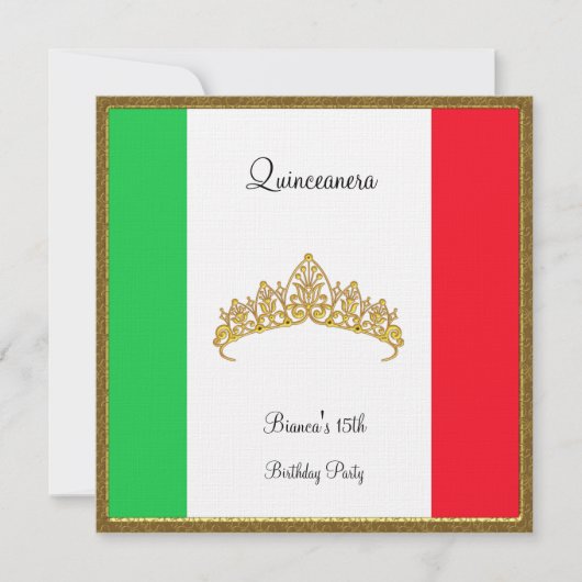 Quinceanera Invitation Mexico Flag Kaart (Voorkant)