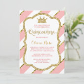 Quinceañera Invitation, Pink, Gold, Crown Kaart (Staand voorkant)
