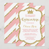 Quinceañera Invitation, Pink, Gold, Crown Kaart (Voorkant / Achterkant)