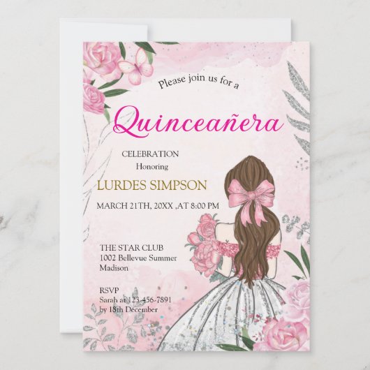  Quinceañera invitation Pink  Kaart (Voorkant)