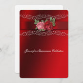 Quinceanera Invitation Red Pink Roses, ras Kaart (Voorkant / Achterkant)