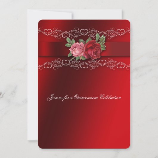 Quinceanera Invitation Red Pink Roses, ras Kaart (Voorkant)