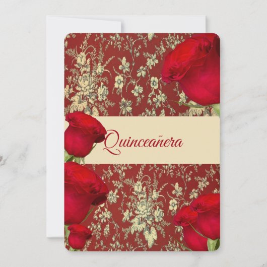 Quinceanera Invitation, Red Roses, Aangepast Kaart (Voorkant)