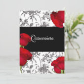 Quinceanera Invitation, Red Roses, Aangepast Kaart (Staand voorkant)