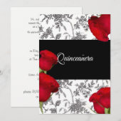 Quinceanera Invitation, Red Roses, Aangepast Kaart (Voorkant / Achterkant)