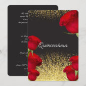 Quinceanera Invitation, Red Roses, Gold Glitter Kaart (Voorkant / Achterkant)