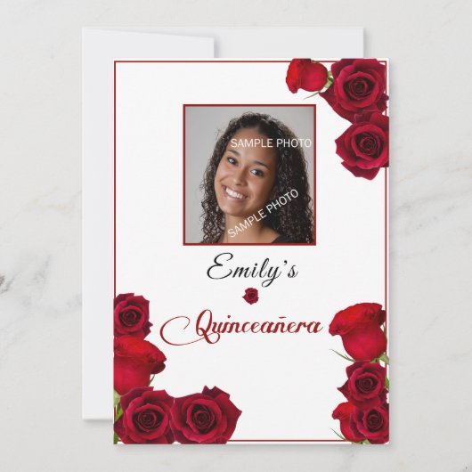 Quinceanera Invitation  Red Roses Kaart (Voorkant)