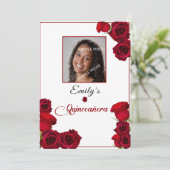 Quinceanera Invitation  Red Roses Kaart (Staand voorkant)
